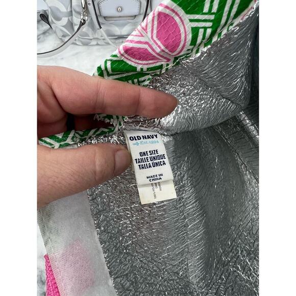 Old Navy Colorful Retro Green/Pink Peace Sign Insulated Market Tote - Picture 4 of 7